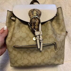Coach Beige and White Signature Backpack